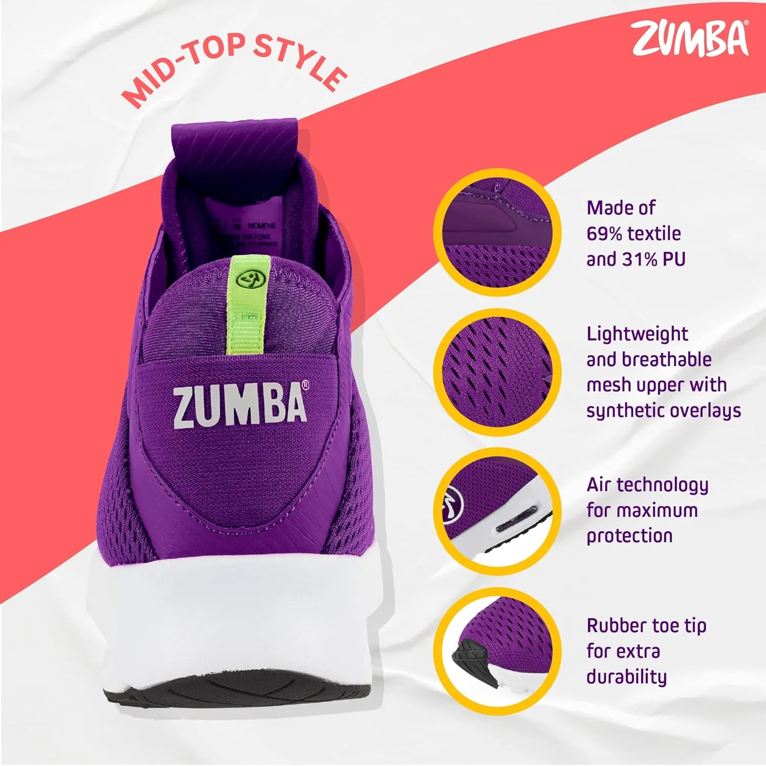 ZUMBA Air Funk Womens Dance Shoes, Mid-Top Fitness Sneakers