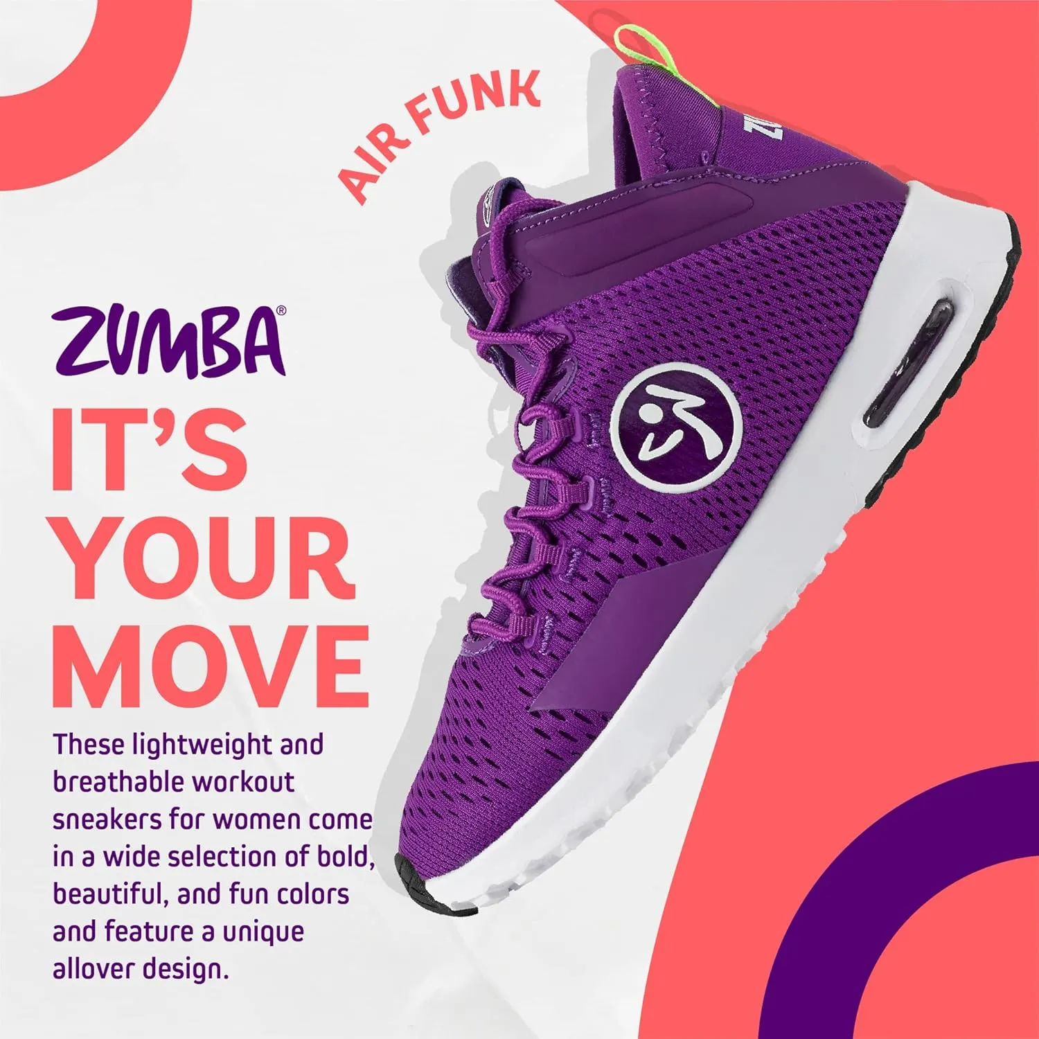 ZUMBA Air Funk Womens Dance Shoes, Mid-Top Fitness Sneakers